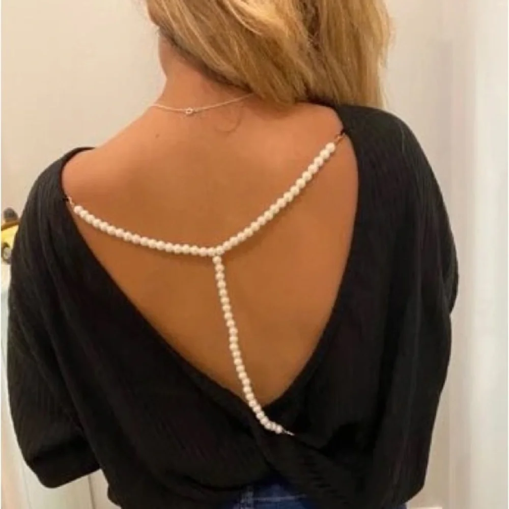 Black Ripped Long Sleeve Top Beaded Pearls Open Back S - Picture 6 of 6